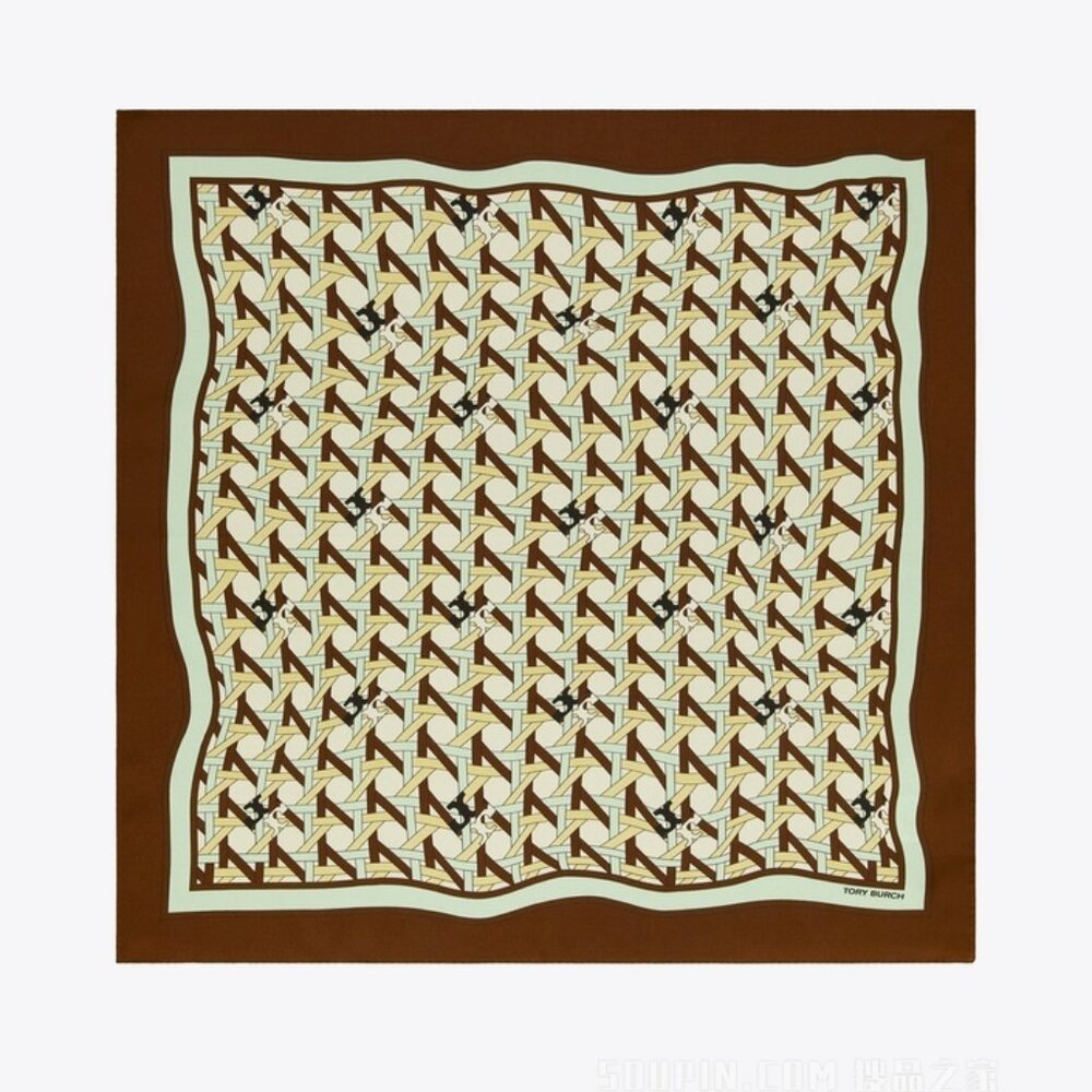 NWOT Tory Burch Basketweave Silk Square Logo Scarf